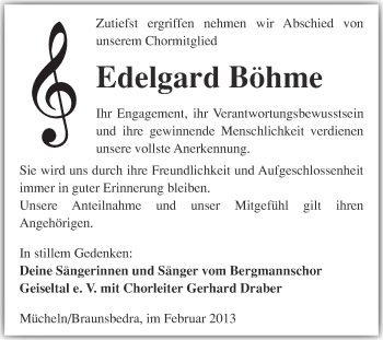 Traueranzeige von Edelgard Böhme von Mitteldeutsche Zeitung Merseburg/Querfurt