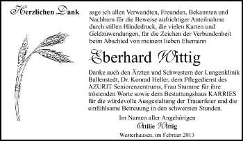 Traueranzeige von Eberhard Wittig von Mitteldeutsche Zeitung Quedlinburg