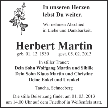 Traueranzeige von Herbert Martin von Mitteldeutsche Zeitung Weißenfels