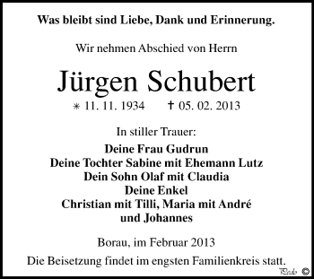 Traueranzeige von Jürgen Schubert von Mitteldeutsche Zeitung Weißenfels