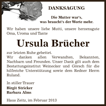 Traueranzeige von Ursula Brücher von Mitteldeutsche Zeitung Bernburg