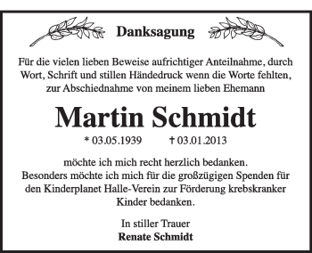 Traueranzeige von Martin Schmidt von Mitteldeutsche Zeitung Dessau-Roßlau