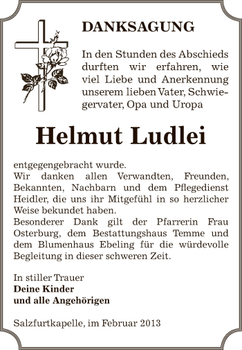 Traueranzeige von Helmut Ludlei von Mitteldeutsche Zeitung Bitterfeld