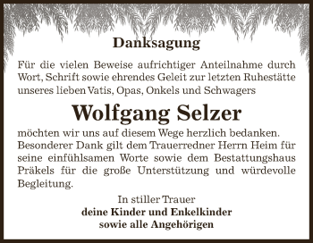 Traueranzeige von Wolfgang Selzer von Mitteldeutsche Zeitung Zeitz
