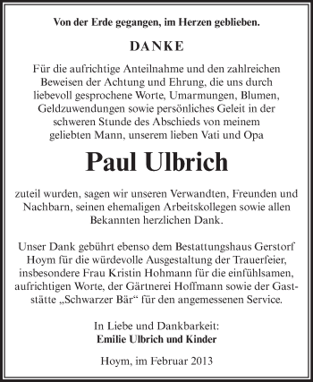 Traueranzeige von Paul Ulbrich von Mitteldeutsche Zeitung Aschersleben