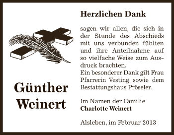 Traueranzeige von Günther Weinert von Mitteldeutsche Zeitung Bernburg