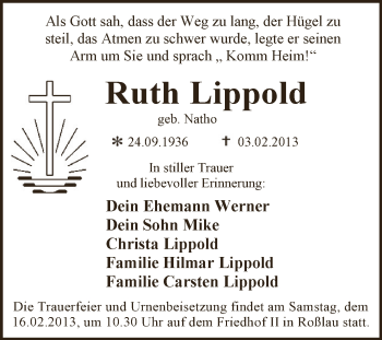Traueranzeige von Ruth Lippold von Mitteldeutsche Zeitung Dessau-Roßlau