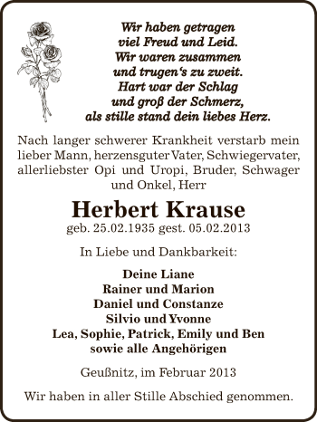 Traueranzeige von Herbert Krause von Mitteldeutsche Zeitung Zeitz