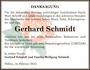 Traueranzeige von Gerhard Schmidt von Mitteldeutsche Zeitung Zeitz