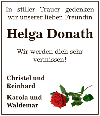 Traueranzeige von Helga Donath von Mitteldeutsche Zeitung Bernburg