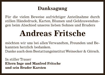 Traueranzeige von Andreas Fritsche von Mitteldeutsche Zeitung Bernburg
