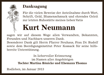 Traueranzeige von Kurt Neumann von Mitteldeutsche Zeitung Dessau-Roßlau