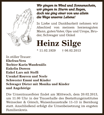Traueranzeige von Heinz Silge von Mitteldeutsche Zeitung Bernburg