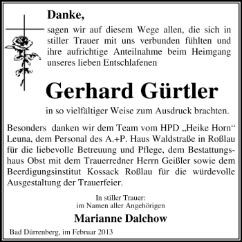 Traueranzeige von Gerhard Gürtler von Mitteldeutsche Zeitung Merseburg/Querfurt