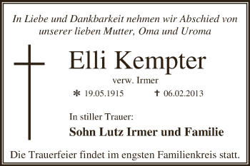 Traueranzeige von Elli Kempter von Mitteldeutsche Zeitung Dessau-Roßlau