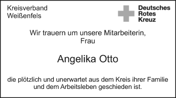 Traueranzeige von Angelika Otto von Mitteldeutsche Zeitung Weißenfels