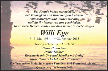 Traueranzeige von Willi Ege von Mitteldeutsche Zeitung Quedlinburg