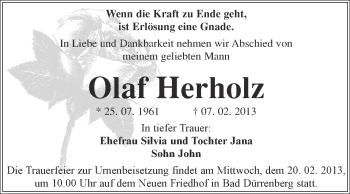Traueranzeige von Olaf Herholz von Mitteldeutsche Zeitung Merseburg/Querfurt