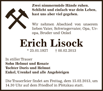 Traueranzeige von Erich Lisock von Mitteldeutsche Zeitung Bernburg