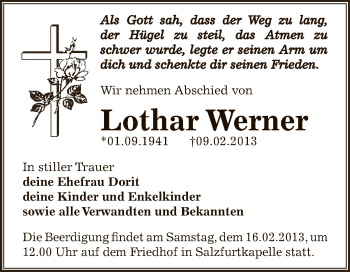 Traueranzeige von Lothar Werner von Mitteldeutsche Zeitung Bitterfeld