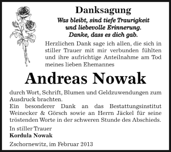 Traueranzeige von Andreas Nowak von Mitteldeutsche Zeitung Bitterfeld