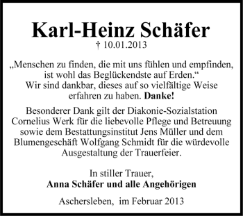 Traueranzeige von Karl-Heinz Schäfer von Mitteldeutsche Zeitung Aschersleben
