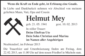 Traueranzeige von Helmut Mey von Mitteldeutsche Zeitung Merseburg/Querfurt