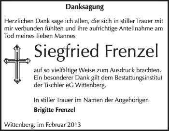 Traueranzeige von Siegfried Frenzel von Mitteldeutsche Zeitung Jessen