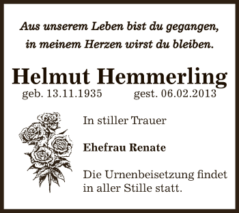 Traueranzeige von Helmut Hemmerling von Mitteldeutsche Zeitung Bernburg
