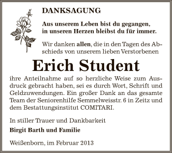 Traueranzeige von Erich Student von Mitteldeutsche Zeitung Zeitz
