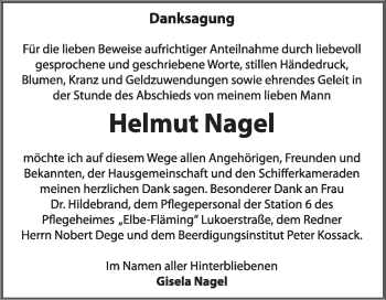 Traueranzeige von Helmut Nagel von Mitteldeutsche Zeitung Dessau-Roßlau