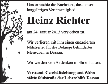 Traueranzeige von Heinz Richter von Mitteldeutsche Zeitung Dessau-Roßlau