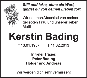 Traueranzeige von Kerstin Bading von Mitteldeutsche Zeitung Dessau-Roßlau