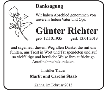 Traueranzeige von Günter Richter von Mitteldeutsche Zeitung Jessen