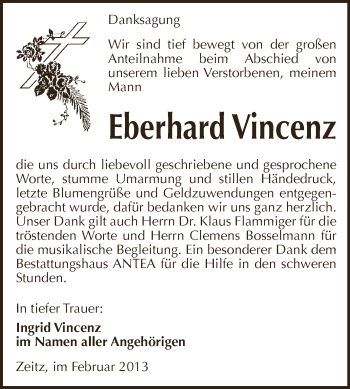 Traueranzeige von Eberhard Vincenz von Mitteldeutsche Zeitung Zeitz