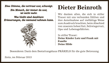 Traueranzeige von Dieter Beinroth von Mitteldeutsche Zeitung Zeitz