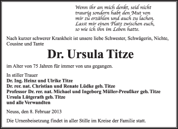 Traueranzeige von Ursula Titze von Mitteldeutsche Zeitung Jessen