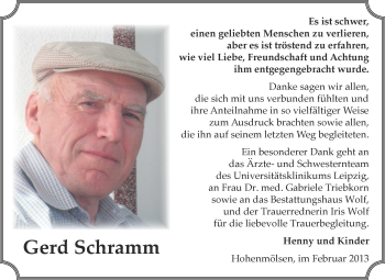 Traueranzeige von Gerd Schramm von WVG - Wochenspiegel NMB / WSF / ZTZ