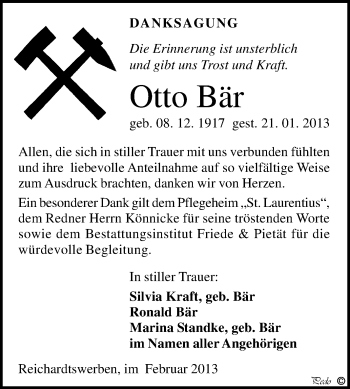 Traueranzeige von Otto Bär von WVG - Wochenspiegel NMB / WSF / ZTZ
