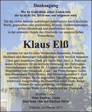 Traueranzeige von Klaus Elß von Mitteldeutsche Zeitung Köthen