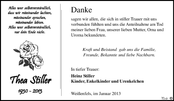 Traueranzeige von Thea Stiller von WVG - Wochenspiegel NMB / WSF / ZTZ