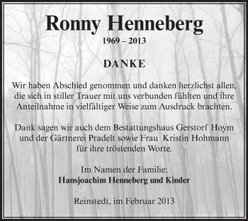 Traueranzeige von Ronny Henneberg von Mitteldeutsche Zeitung Quedlinburg