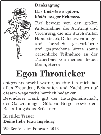 Traueranzeige von Egon Thronicker von WVG - Wochenspiegel NMB / WSF / ZTZ