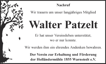 Traueranzeige von Walter Patzelt von Mitteldeutsche Zeitung Quedlinburg