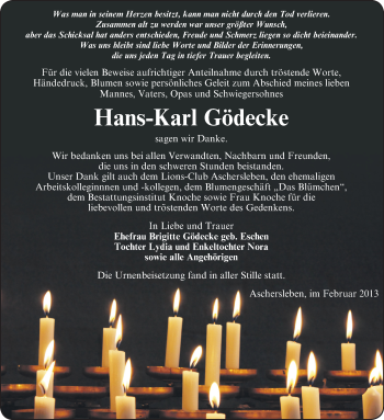 Traueranzeige von Hans-Karl Gödecke von Mitteldeutsche Zeitung Aschersleben