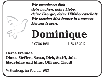 Traueranzeige von Dominique Gust von Mitteldeutsche Zeitung Jessen