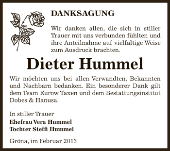 Traueranzeige von Dieter Hummel von Mitteldeutsche Zeitung Bernburg