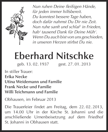 Traueranzeige von Eberhard Nitschke von Mitteldeutsche Zeitung Merseburg/Querfurt