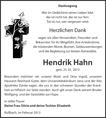 Traueranzeige von Hendrik Hahn von WVG - Wochenspiegel NMB / WSF / ZTZ