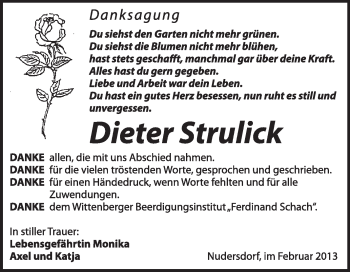 Traueranzeige von Dieter Strulick von Mitteldeutsche Zeitung Jessen